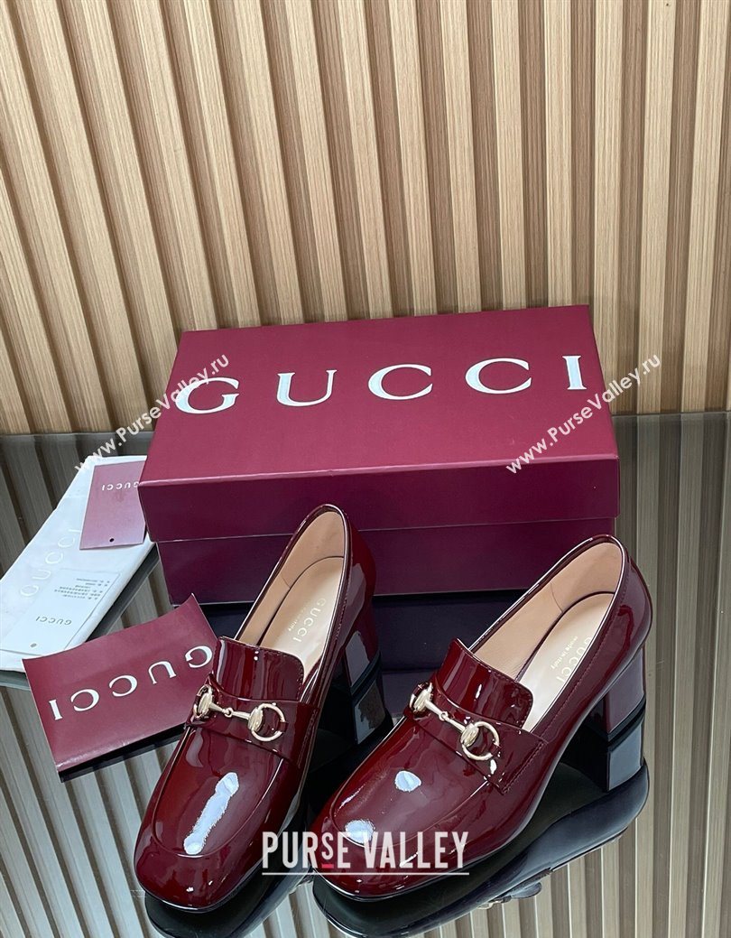 Gucci Loafer Pumps 5.5cm with Horsebit in Patent Leather Ancora Red 2025 832443 (MD-250828020)