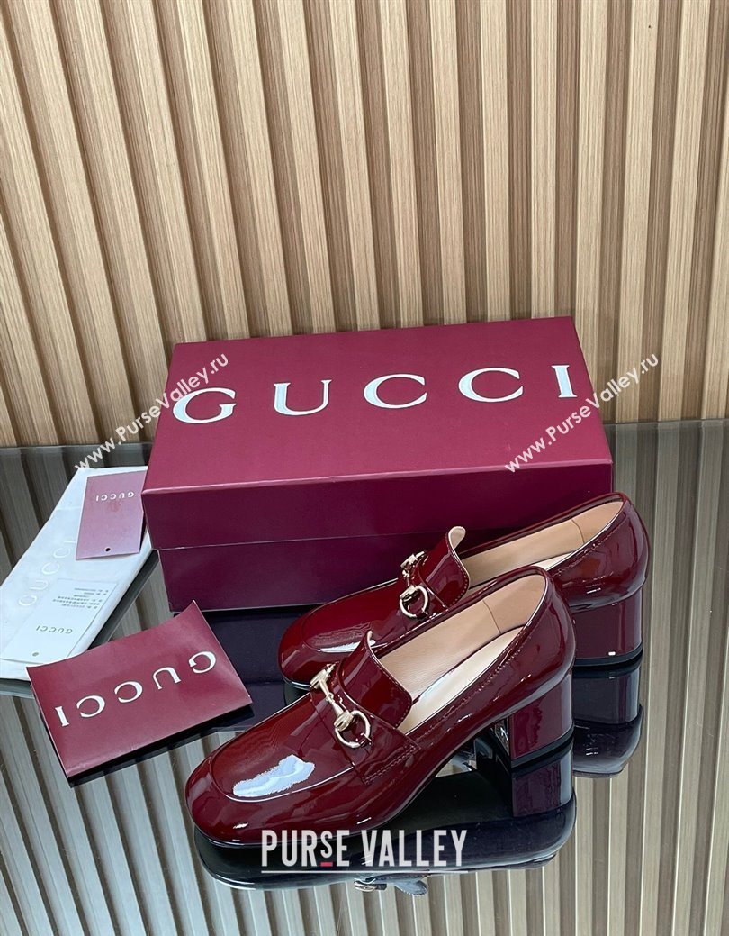 Gucci Loafer Pumps 5.5cm with Horsebit in Patent Leather Ancora Red 2025 832443 (MD-250828020)