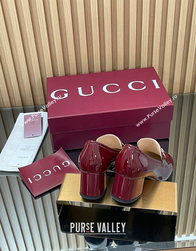 Gucci Loafer Pumps 5.5cm with Horsebit in Patent Leather Ancora Red 2025 832443 (MD-250828020)