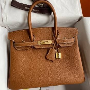 Hermes Birkin 30cm/35cm Bag in Original Togo Leather Brown/Gold 2024 (Full Handmade) (XYA-24040926)