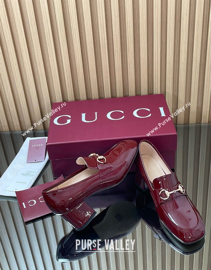 Gucci Loafer Pumps 5.5cm with Horsebit in Patent Leather Ancora Red 2025 832443 (MD-250828020)