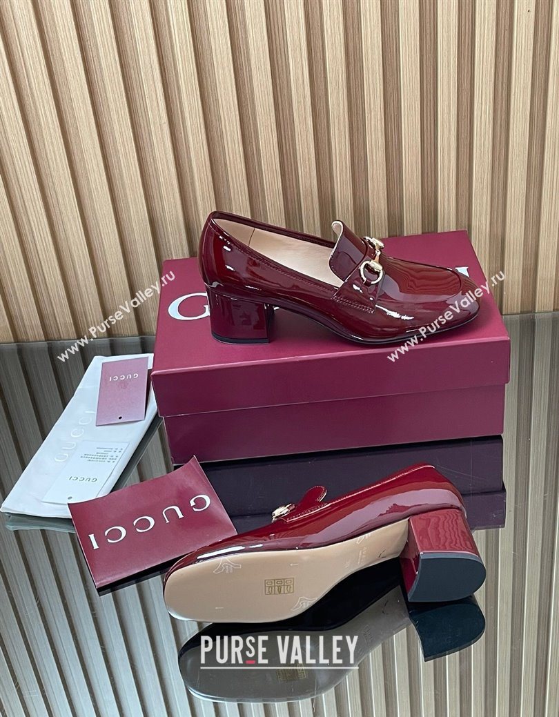 Gucci Loafer Pumps 5.5cm with Horsebit in Patent Leather Ancora Red 2025 832443 (MD-250828020)
