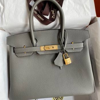 Hermes Birkin 30cm/35cm Bag in Original Togo Leather Cumulonimbus Grey/Gold 2024 (Full Handmade) (XYA-24040928)