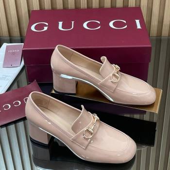Gucci Loafer Pumps 5.5cm with Horsebit in Patent Leather Light Pink 2025 832443 (MD-250828022)