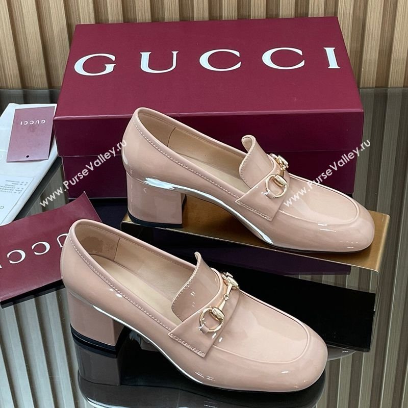 Gucci Loafer Pumps 5.5cm with Horsebit in Patent Leather Light Pink 2025 832443 (MD-250828022)