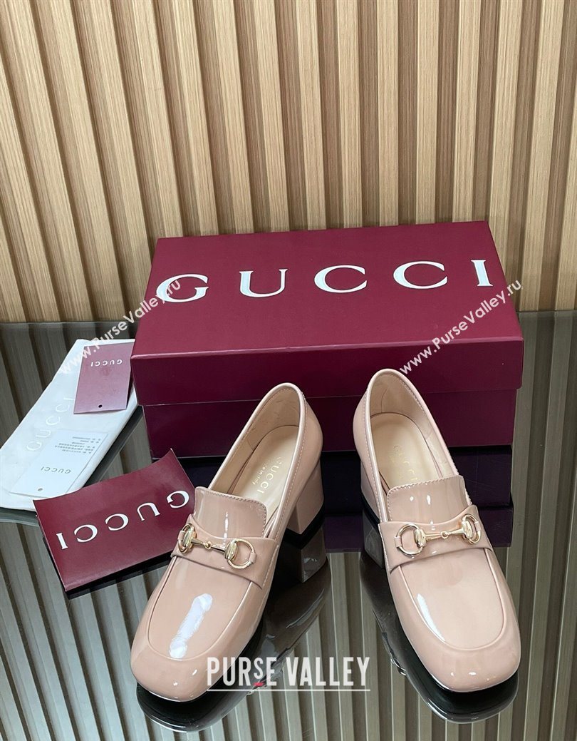 Gucci Loafer Pumps 5.5cm with Horsebit in Patent Leather Light Pink 2025 832443 (MD-250828022)
