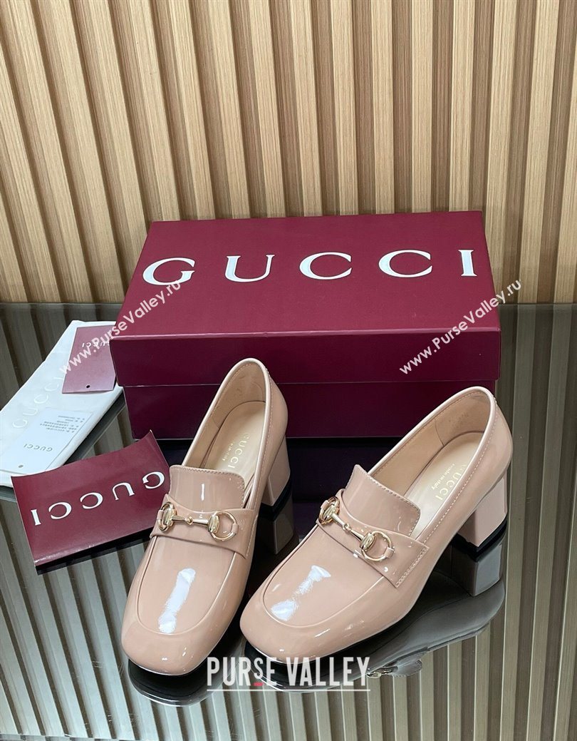 Gucci Loafer Pumps 5.5cm with Horsebit in Patent Leather Light Pink 2025 832443 (MD-250828022)