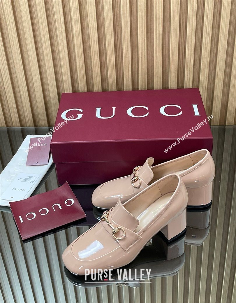 Gucci Loafer Pumps 5.5cm with Horsebit in Patent Leather Light Pink 2025 832443 (MD-250828022)