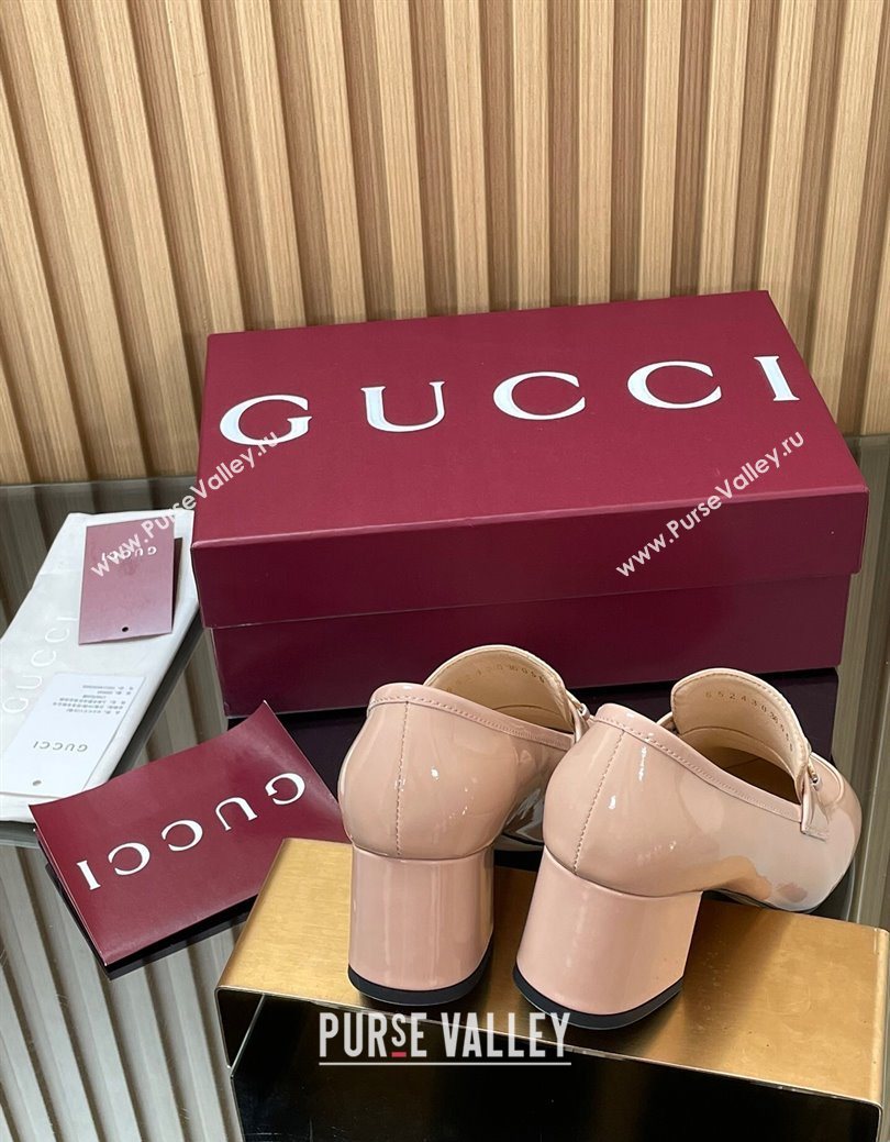 Gucci Loafer Pumps 5.5cm with Horsebit in Patent Leather Light Pink 2025 832443 (MD-250828022)