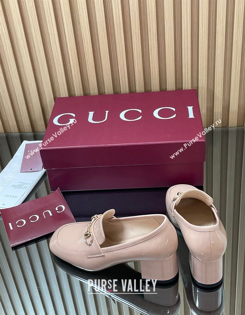 Gucci Loafer Pumps 5.5cm with Horsebit in Patent Leather Light Pink 2025 832443 (MD-250828022)