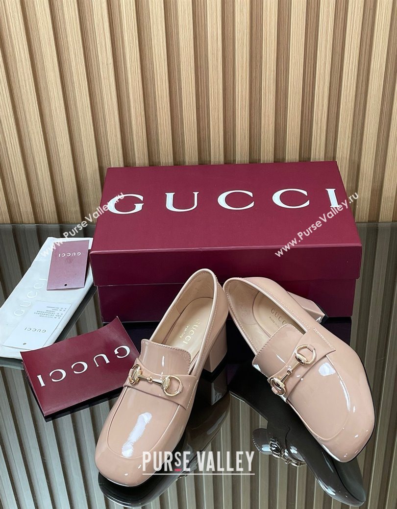 Gucci Loafer Pumps 5.5cm with Horsebit in Patent Leather Light Pink 2025 832443 (MD-250828022)