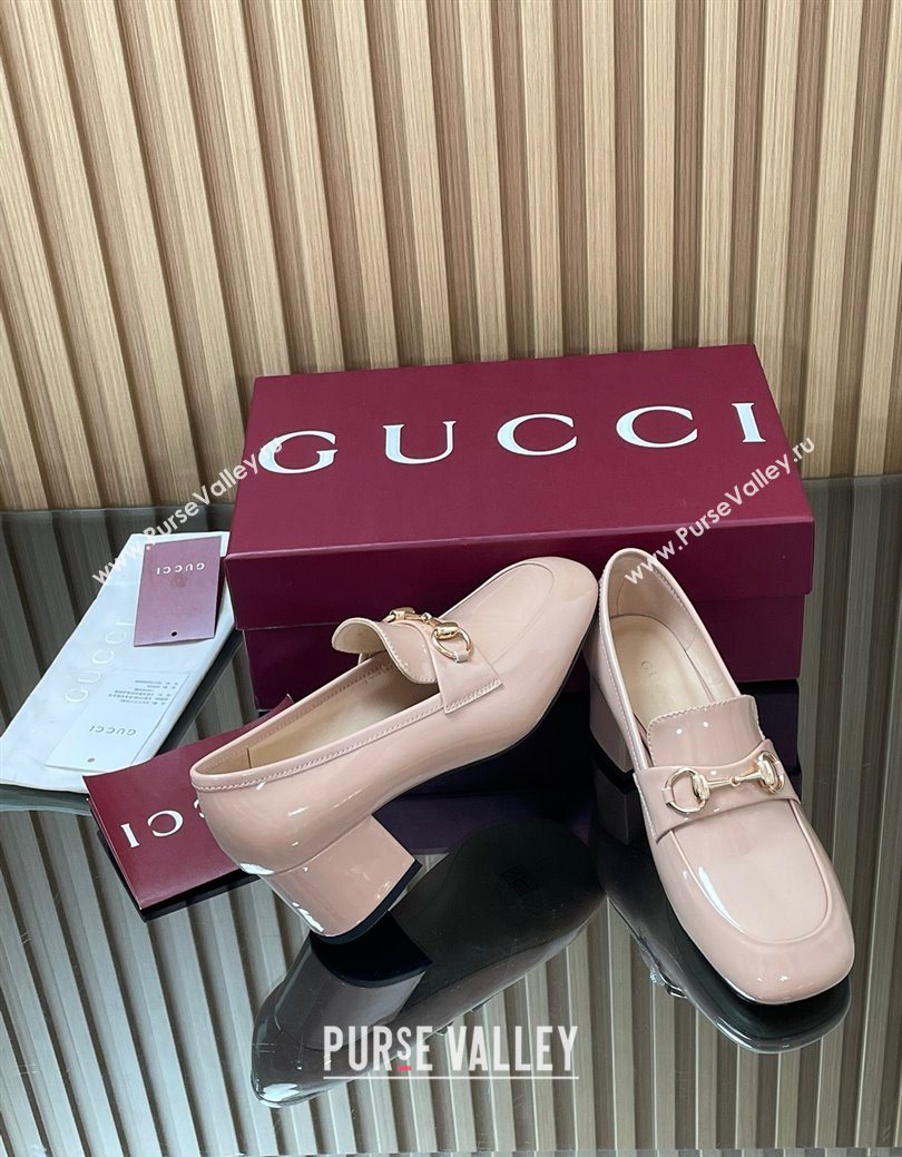 Gucci Loafer Pumps 5.5cm with Horsebit in Patent Leather Light Pink 2025 832443 (MD-250828022)
