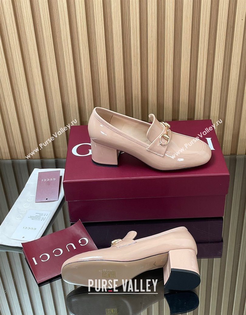 Gucci Loafer Pumps 5.5cm with Horsebit in Patent Leather Light Pink 2025 832443 (MD-250828022)