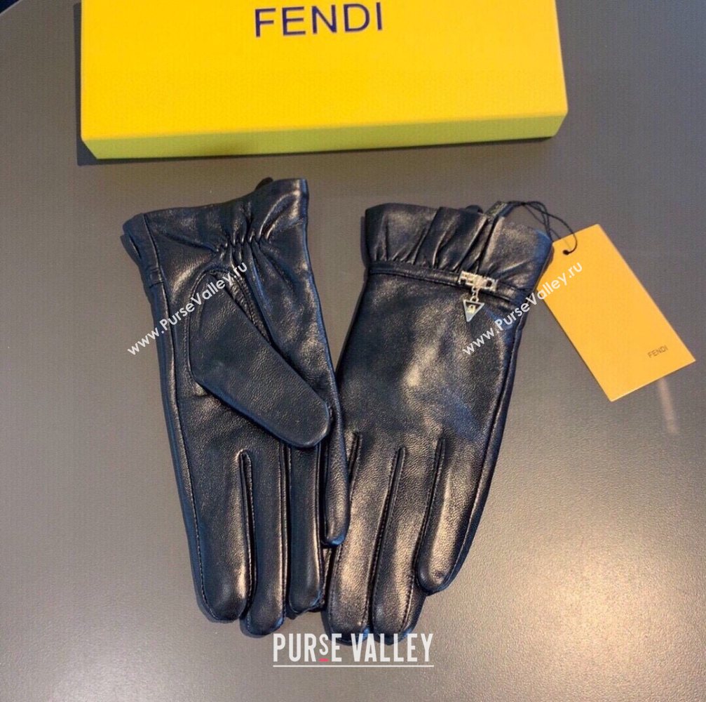 Fendi Lambskin Cashmere Gloves with Chain Charm Black 03 2020 (XMN-20122401)