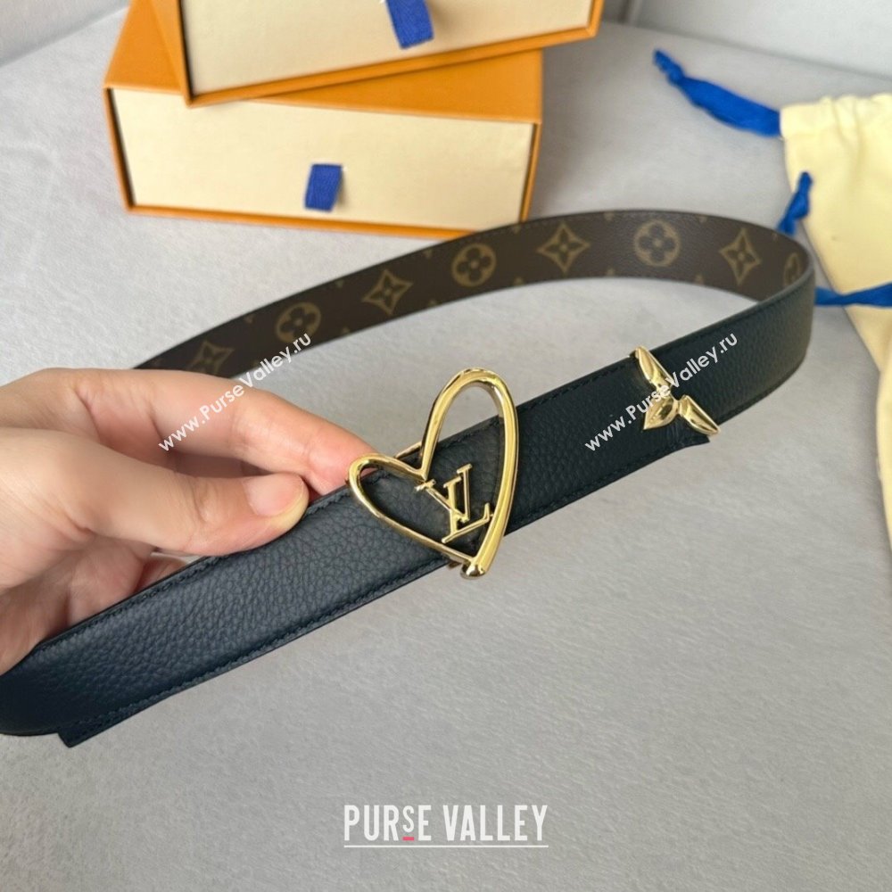 Louis Vuitton Reversible Monogram Leather Belt 3cm Black/Gold 2024 (YANG-24072407)