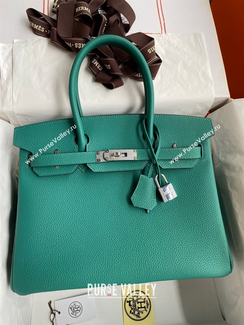 Hermes Birkin 30cm/35cm Bag in Original Togo Leather Peacock Green/Silver 2024 (Full Handmade) (XYA-24040930)