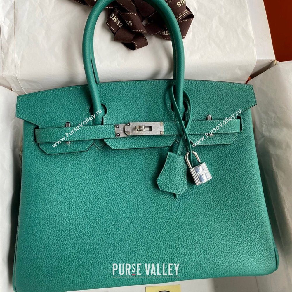 Hermes Birkin 30cm/35cm Bag in Original Togo Leather Peacock Green/Silver 2024 (Full Handmade) (XYA-24040930)