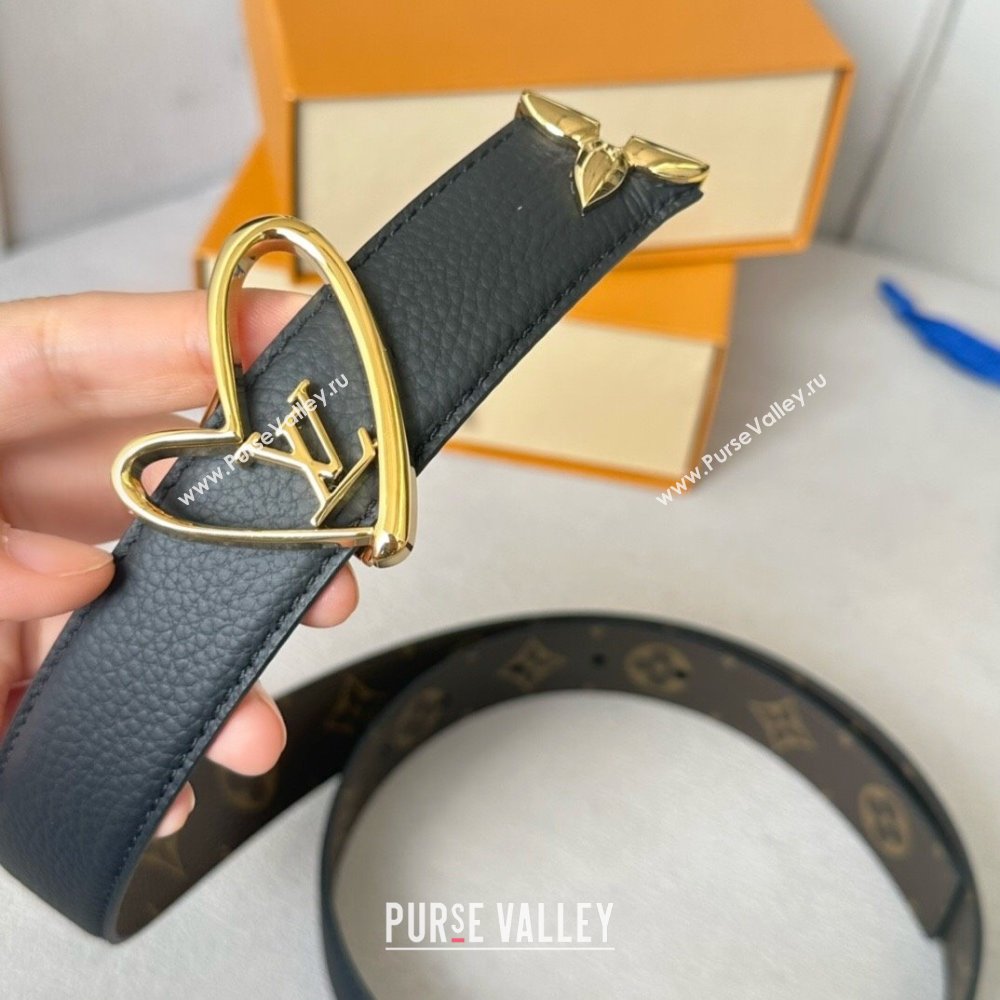 Louis Vuitton Reversible Monogram Leather Belt 3cm Black/Gold 2024 (YANG-24072407)