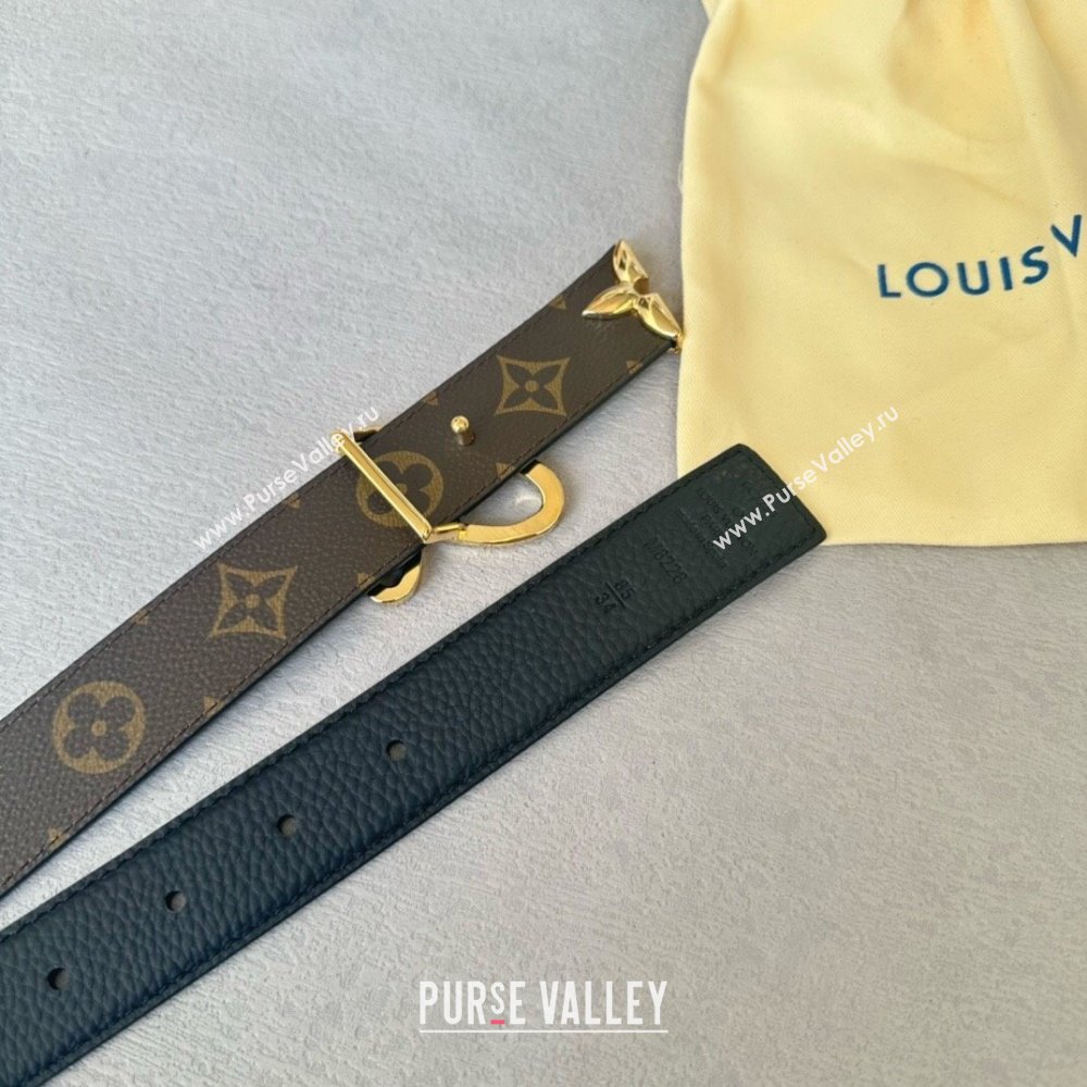 Louis Vuitton Reversible Monogram Leather Belt 3cm Black/Gold 2024 (YANG-24072407)