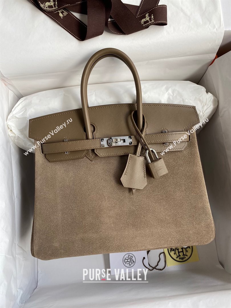 Hermes Birkin 25/30 Bag in Original Swift and Suede Leather Etoupe/Silver 2024 (Full Handmade) (XYA-24040932)