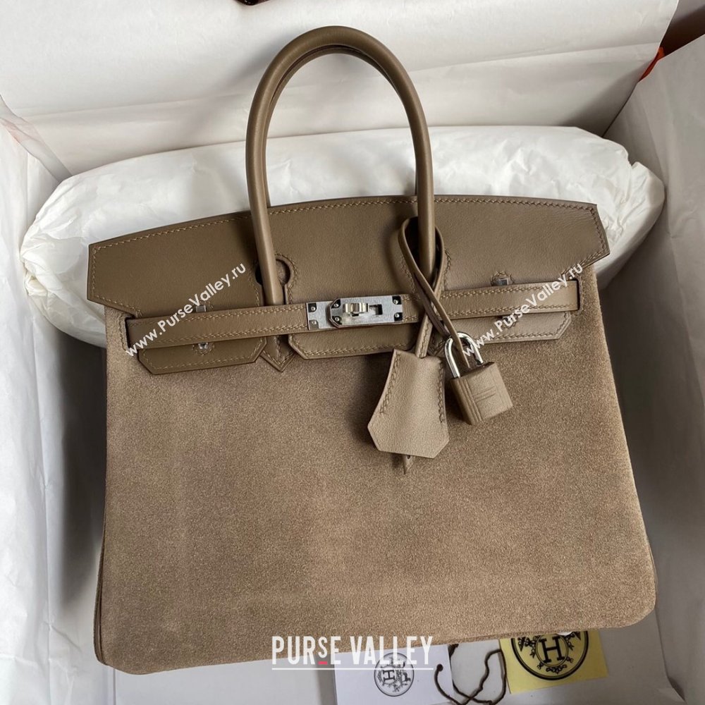 Hermes Birkin 25/30 Bag in Original Swift and Suede Leather Etoupe/Silver 2024 (Full Handmade) (XYA-24040932)