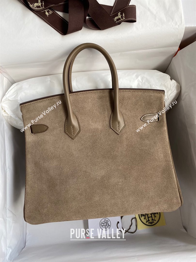 Hermes Birkin 25/30 Bag in Original Swift and Suede Leather Etoupe/Silver 2024 (Full Handmade) (XYA-24040932)