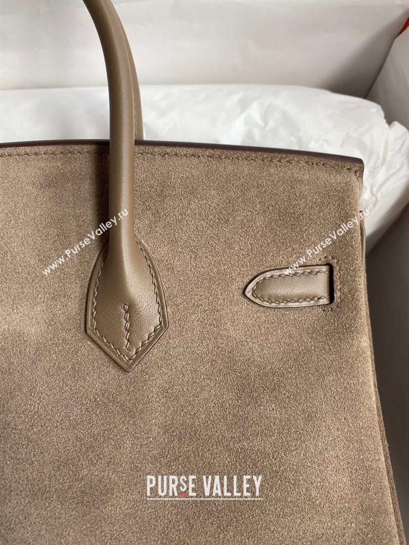 Hermes Birkin 25/30 Bag in Original Swift and Suede Leather Etoupe/Silver 2024 (Full Handmade) (XYA-24040932)
