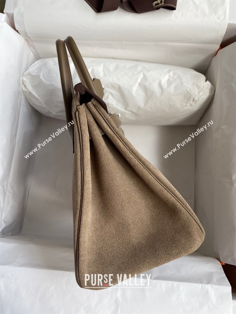 Hermes Birkin 25/30 Bag in Original Swift and Suede Leather Etoupe/Silver 2024 (Full Handmade) (XYA-24040932)