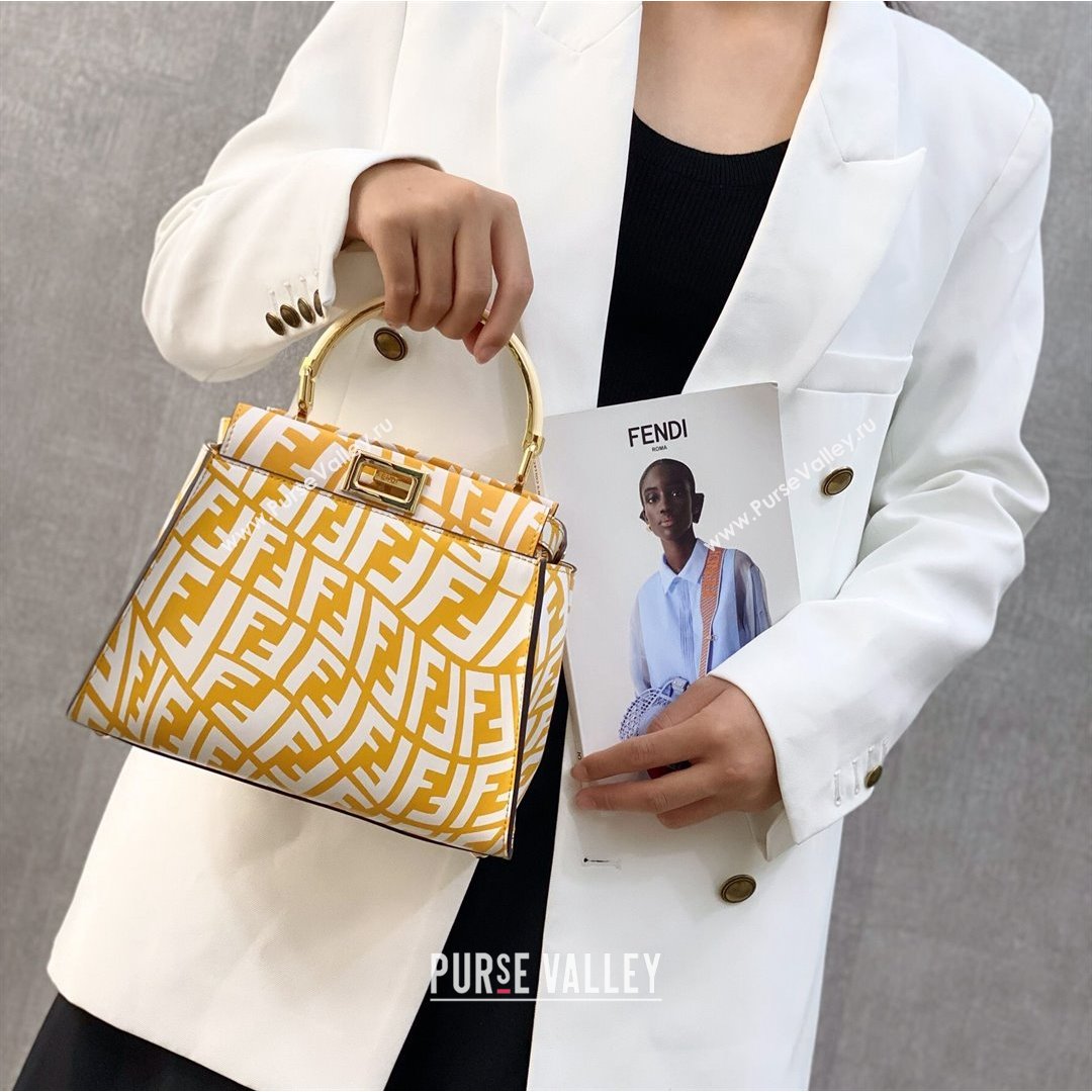 Fendi Peekaboo Mini Bag in FF Vertigo Leather Yellow/White 2021 (CL-21090621)