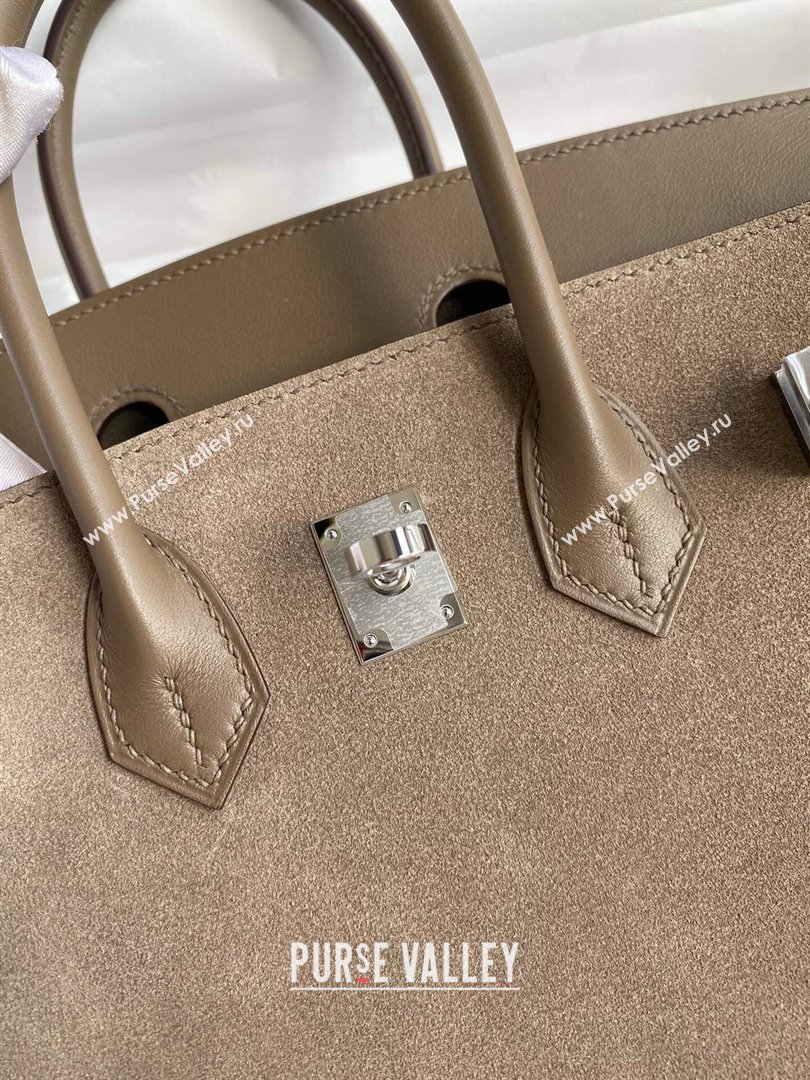 Hermes Birkin 25/30 Bag in Original Swift and Suede Leather Etoupe/Silver 2024 (Full Handmade) (XYA-24040932)