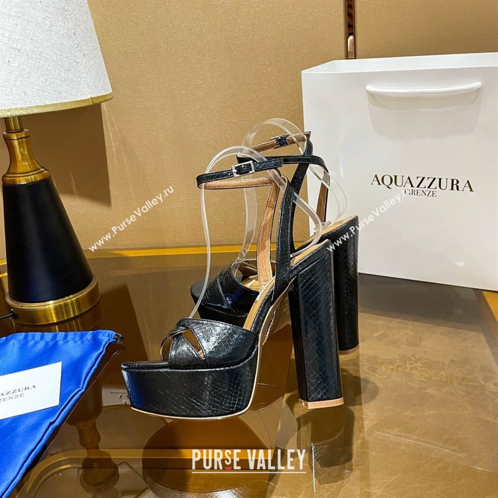 Aquazzura Sinner Plateau 140 Platform Sandals in Snake Pattern Leather Black 2024 (MD-24022011)