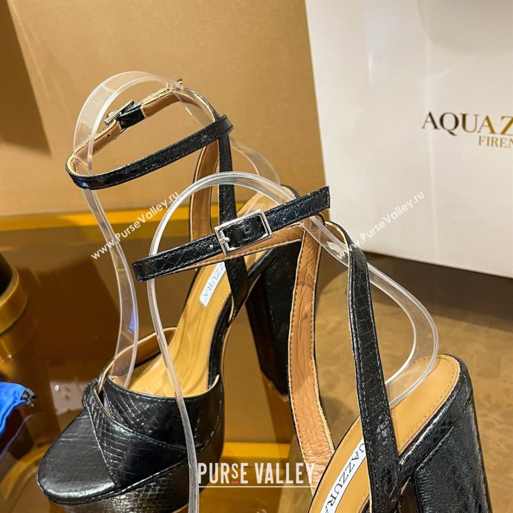 Aquazzura Sinner Plateau 140 Platform Sandals in Snake Pattern Leather Black 2024 (MD-24022011)