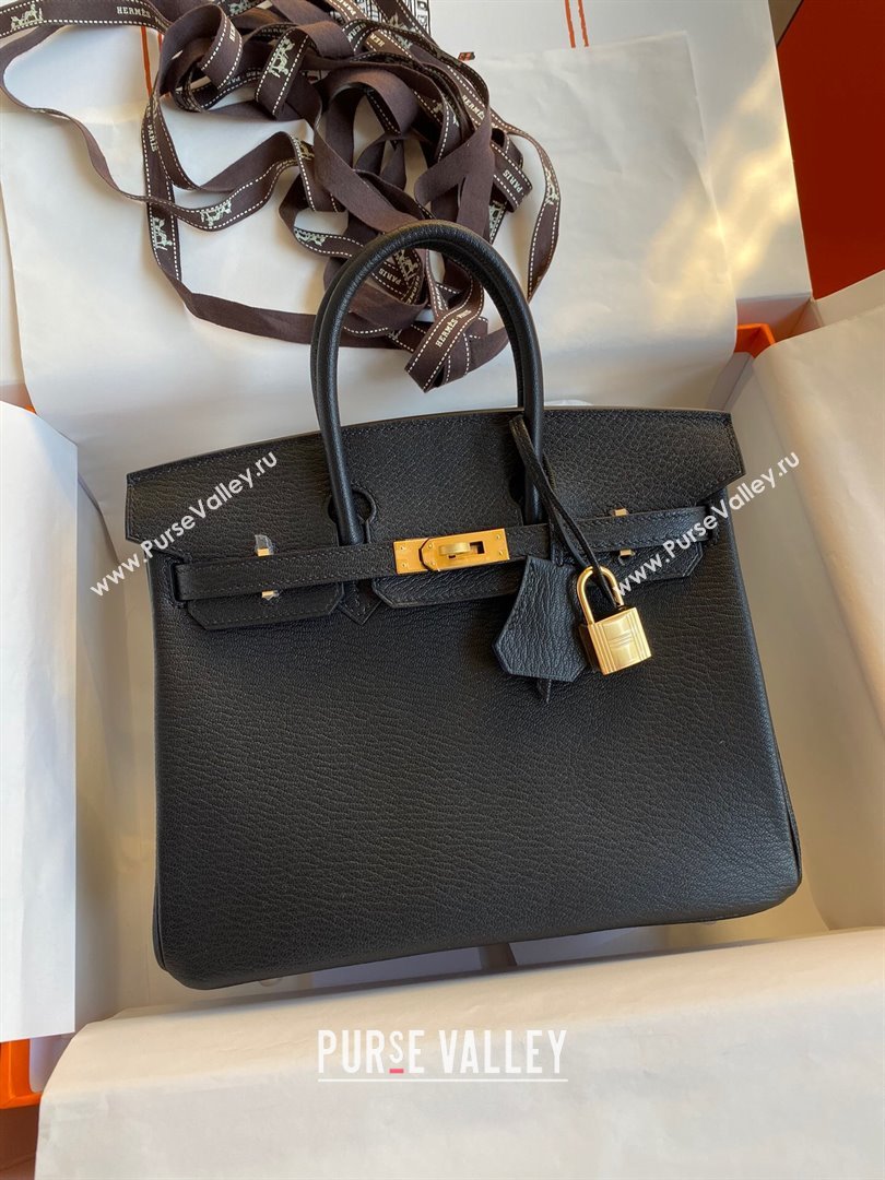 Hermes Birkin 25cm/30cm Bag in Original Chevre Leather Black/Gold 2024 (Full Handmade) (XYA-24040931)