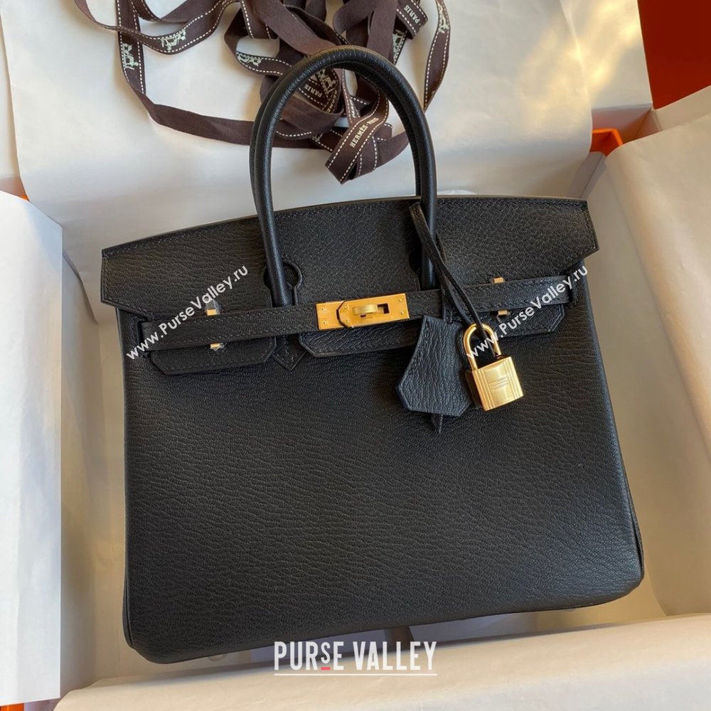 Hermes Birkin 25cm/30cm Bag in Original Chevre Leather Black/Gold 2024 (Full Handmade) (XYA-24040931)