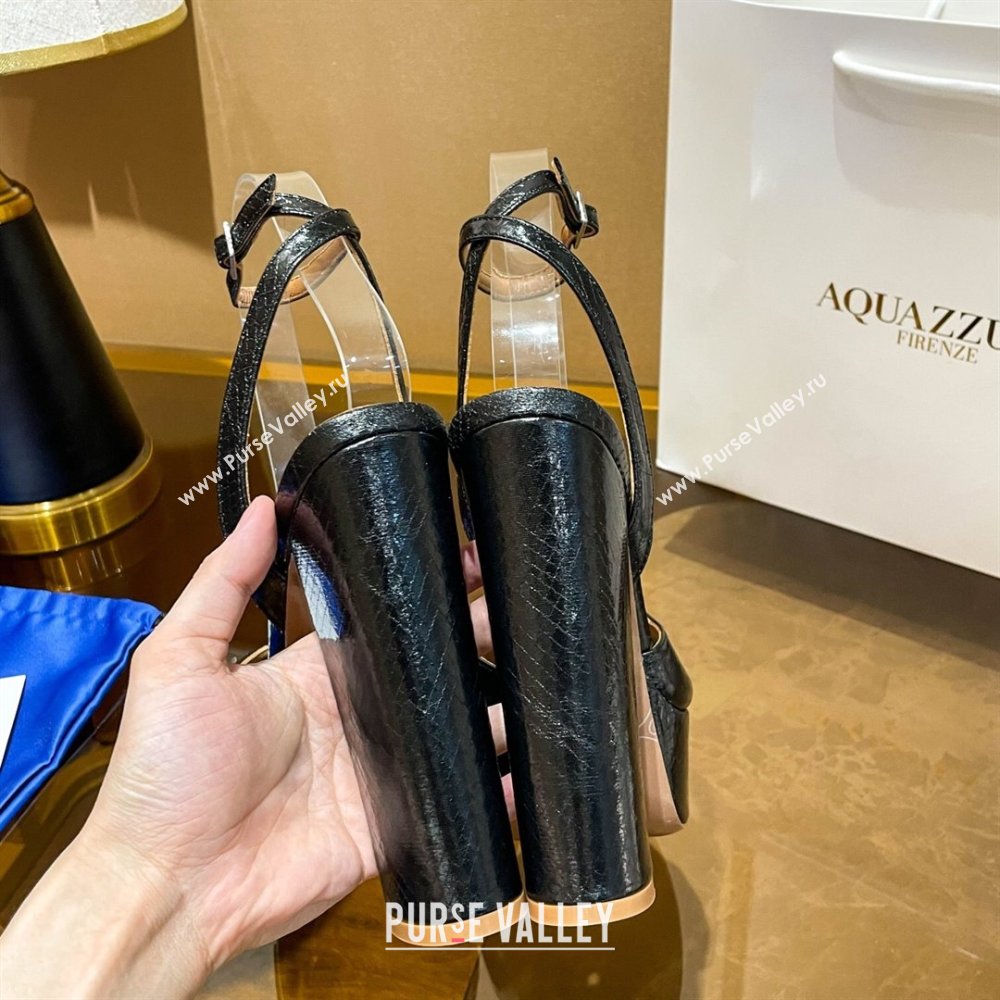 Aquazzura Sinner Plateau 140 Platform Sandals in Snake Pattern Leather Black 2024 (MD-24022011)