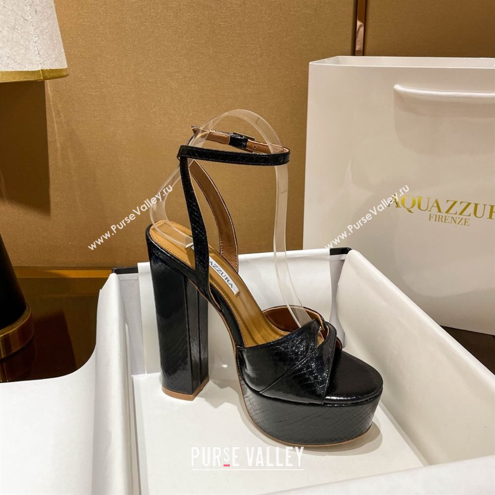 Aquazzura Sinner Plateau 140 Platform Sandals in Snake Pattern Leather Black 2024 (MD-24022011)