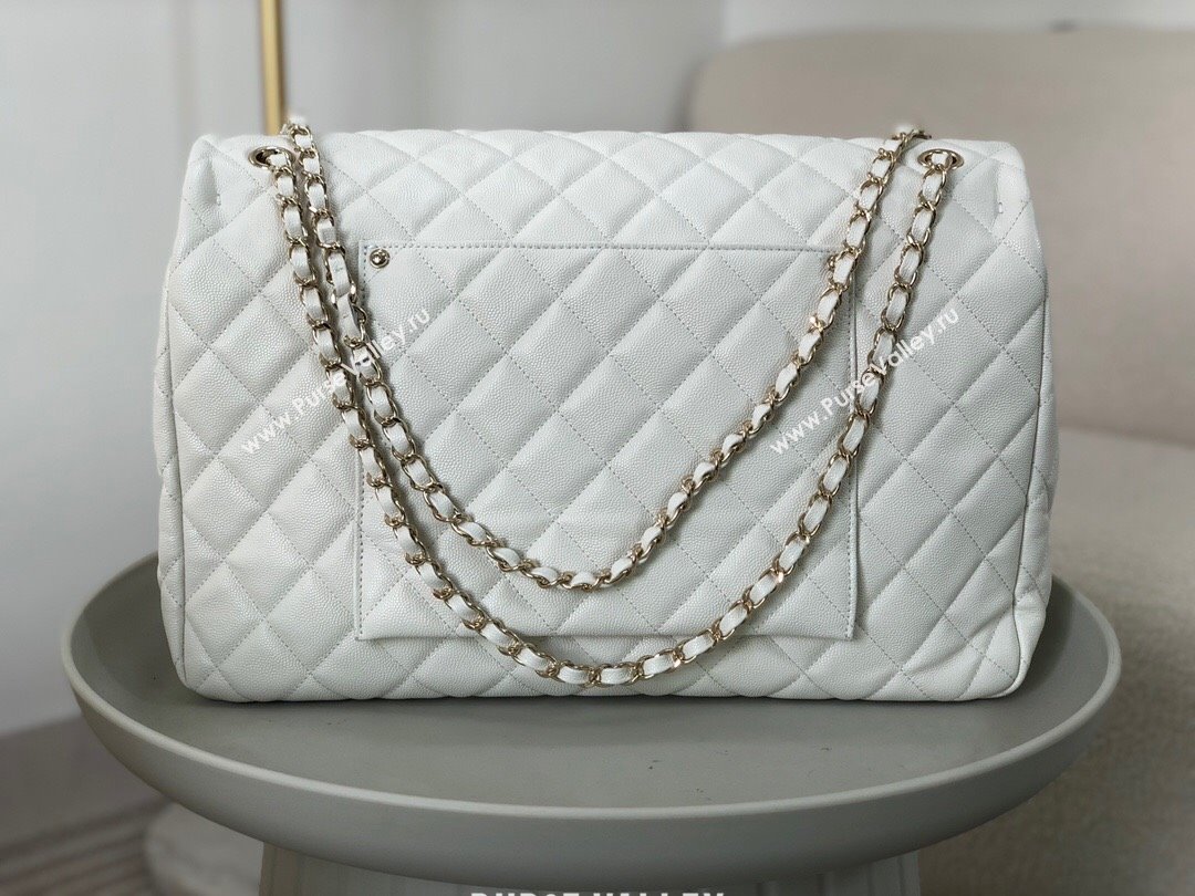 Chanel XXL Airline Travel Flap Bag in Grained Leather A4661 White/Light Gold 2024 Top (SM-23122124)