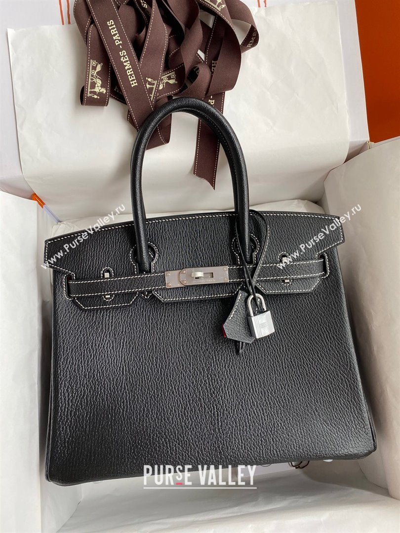 Hermes Birkin 25cm/30cm Bag in Original Chevre Leather Black/Silver 2024 (Full Handmade) (XYA-24040933)