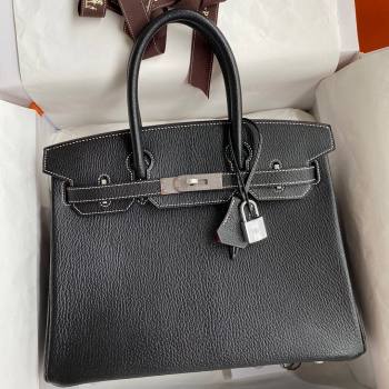 Hermes Birkin 25cm/30cm Bag in Original Chevre Leather Black/Silver 2024 (Full Handmade) (XYA-24040933)