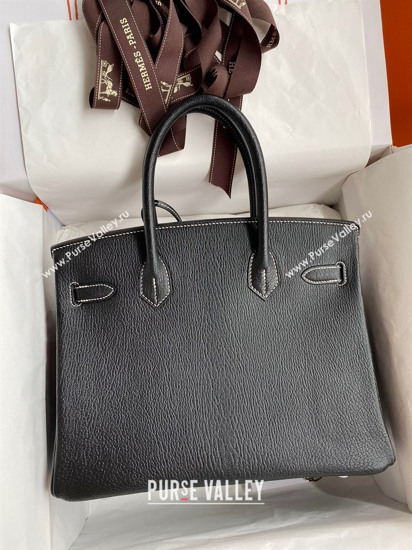 Hermes Birkin 25cm/30cm Bag in Original Chevre Leather Black/Silver 2024 (Full Handmade) (XYA-24040933)