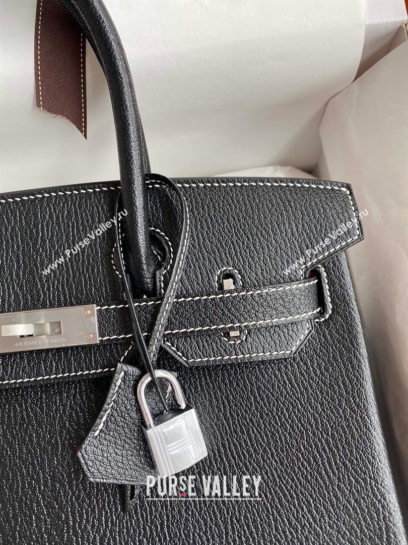 Hermes Birkin 25cm/30cm Bag in Original Chevre Leather Black/Silver 2024 (Full Handmade) (XYA-24040933)