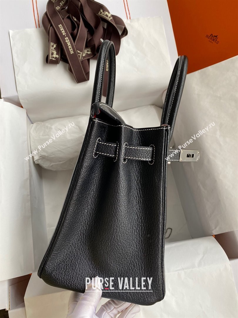 Hermes Birkin 25cm/30cm Bag in Original Chevre Leather Black/Silver 2024 (Full Handmade) (XYA-24040933)