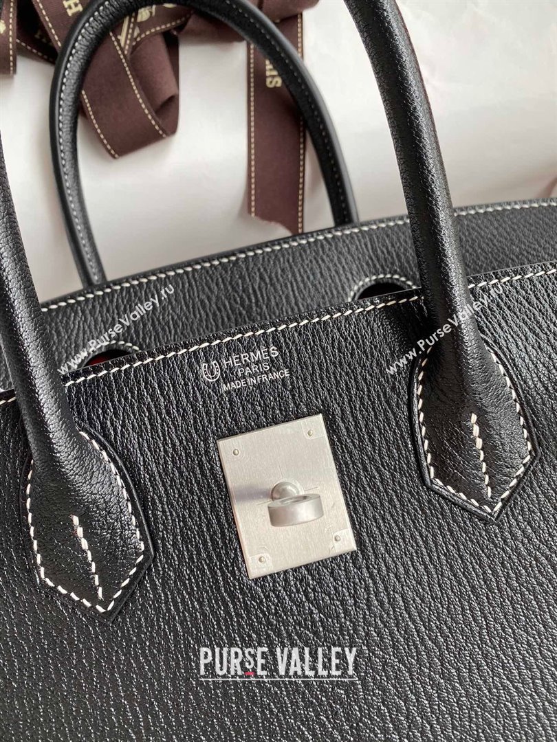 Hermes Birkin 25cm/30cm Bag in Original Chevre Leather Black/Silver 2024 (Full Handmade) (XYA-24040933)