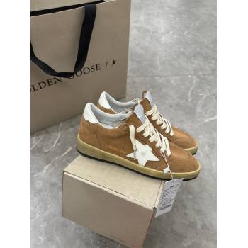 Golden Goose Ball Star Sneakers in camel brown suede with white star and tab 2024 (13-240702111)