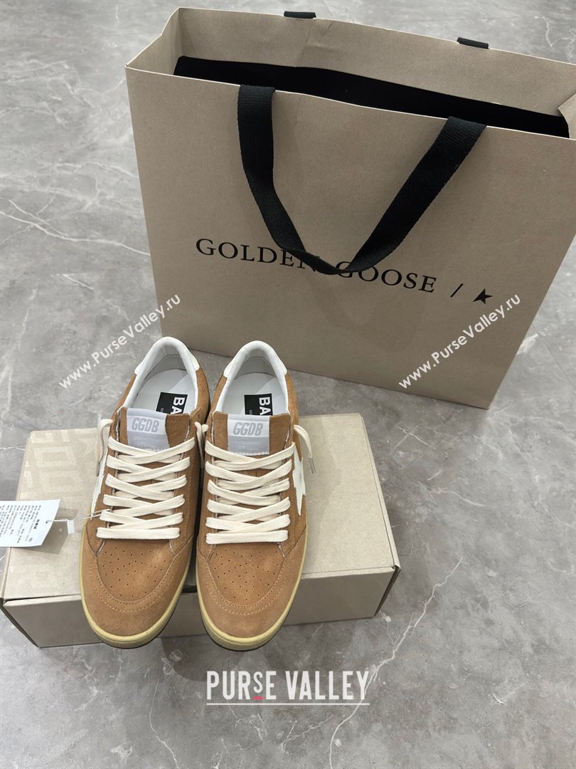 Golden Goose Ball Star Sneakers in camel brown suede with white star and tab 2024 (13-240702111)