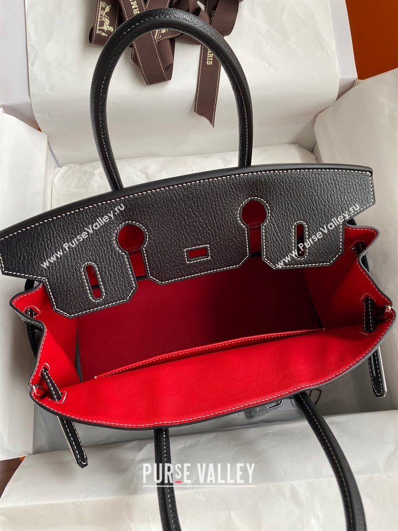 Hermes Birkin 25cm/30cm Bag in Original Chevre Leather Black/Silver 2024 (Full Handmade) (XYA-24040933)