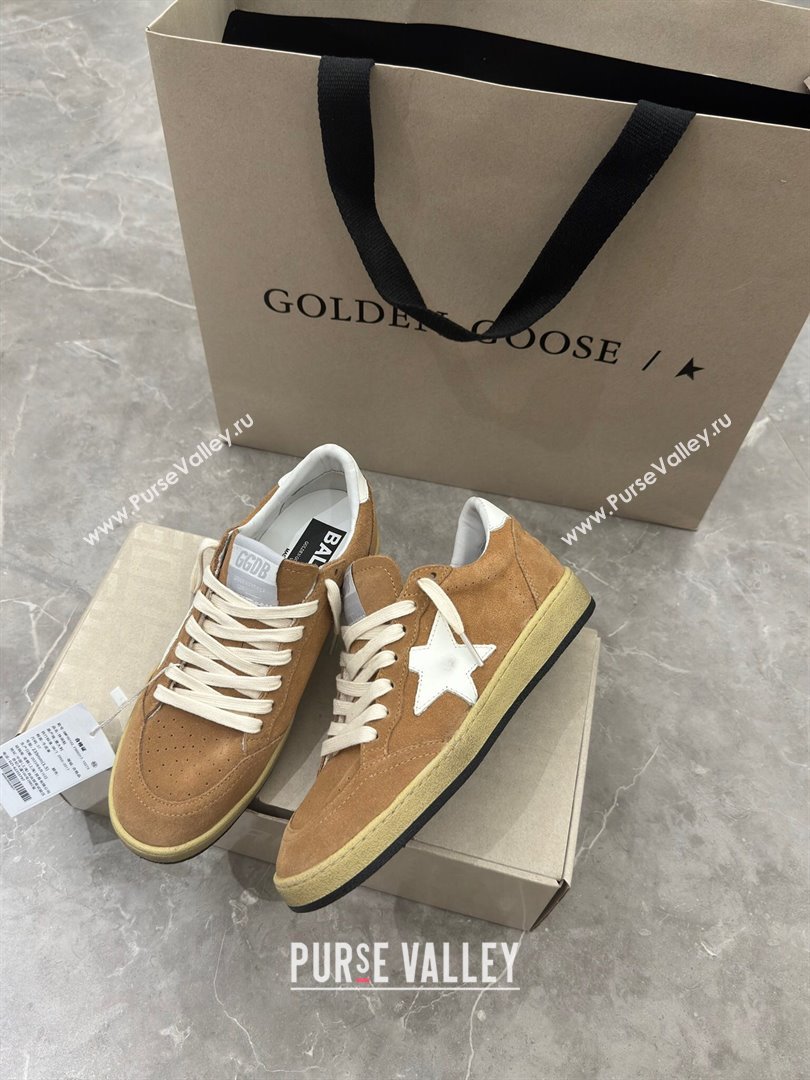 Golden Goose Ball Star Sneakers in camel brown suede with white star and tab 2024 (13-240702111)