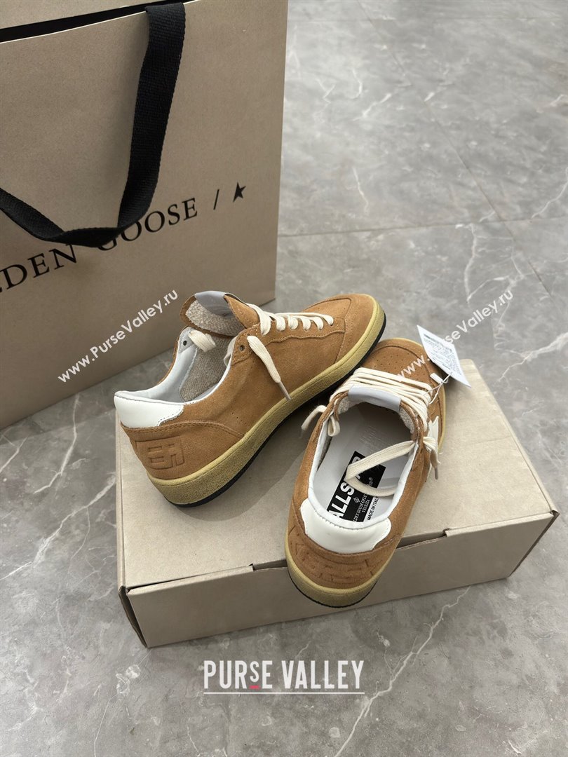 Golden Goose Ball Star Sneakers in camel brown suede with white star and tab 2024 (13-240702111)