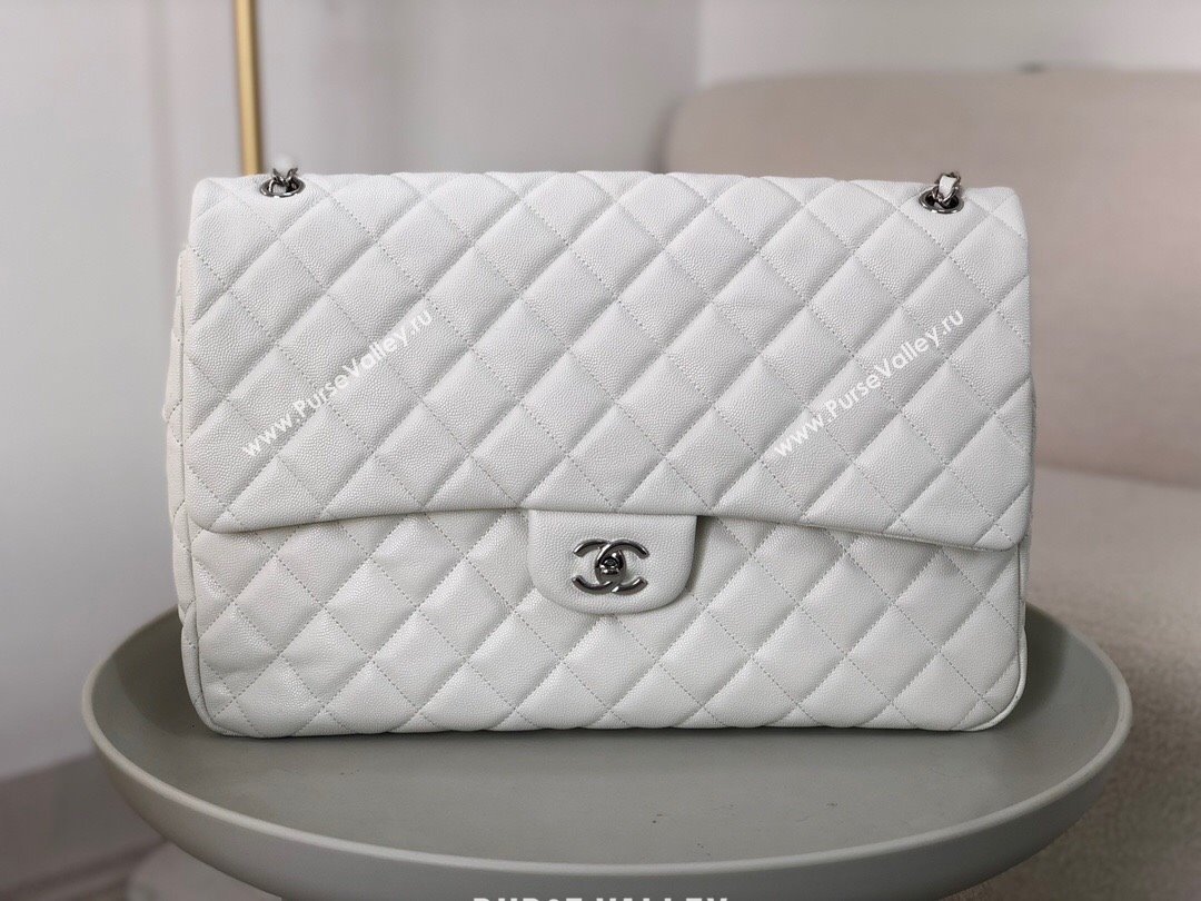 Chanel XXL Airline Travel Flap Bag inGrained Leather A4661 White/Silver 2024 Top (SM-23122125)