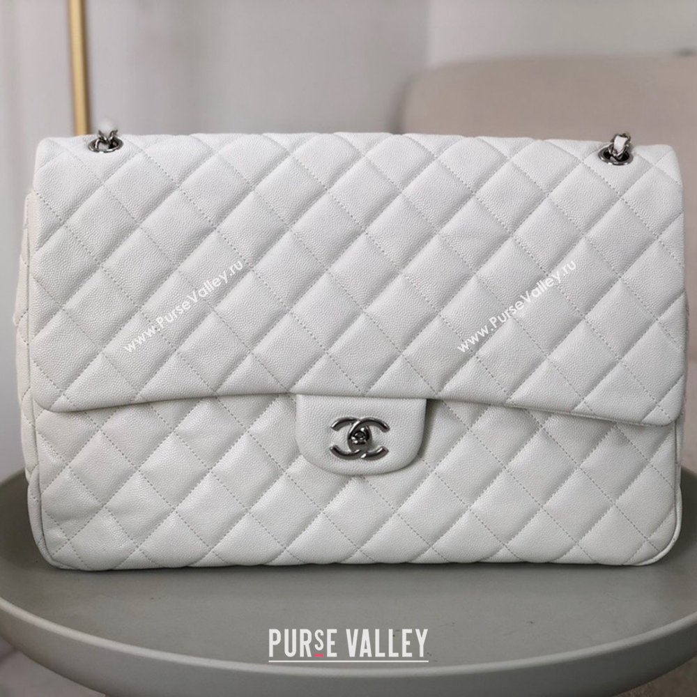 Chanel XXL Airline Travel Flap Bag inGrained Leather A4661 White/Silver 2024 Top (SM-23122125)